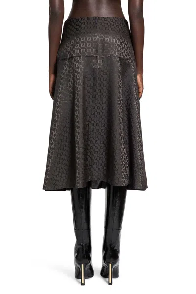 Fendi Ff Silk Midi Skirt In Brown