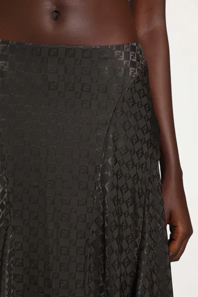 Fendi Ff Silk Midi Skirt In Brown