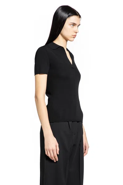 Max Mara Albero Wool Polo Shirt Collared Neck In Black