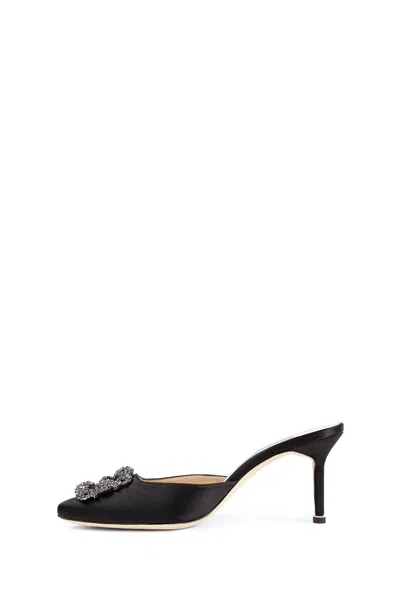 Manolo Blahnik Hangimisu Satin Buckle Mules In Black