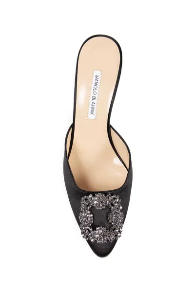 Manolo Blahnik Hangimisu Satin Buckle Mules In Black