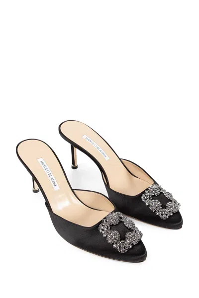 Manolo Blahnik Hangimisu Satin Buckle Mules In Black