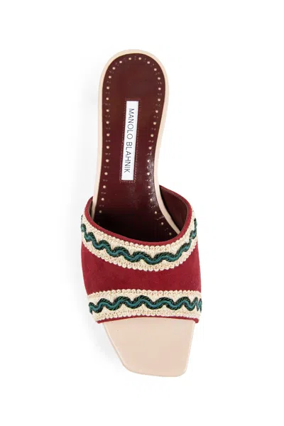 Manolo Blahnik 50mm Marebis Embroidered Kid Suede Mule Sandals In Multi