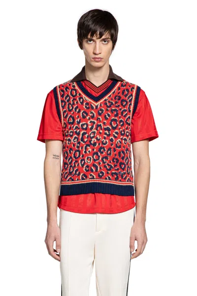 Adidas Originals Adidas X Wales Bonner Leopard Pattern V-neck Sweater Vest In Red