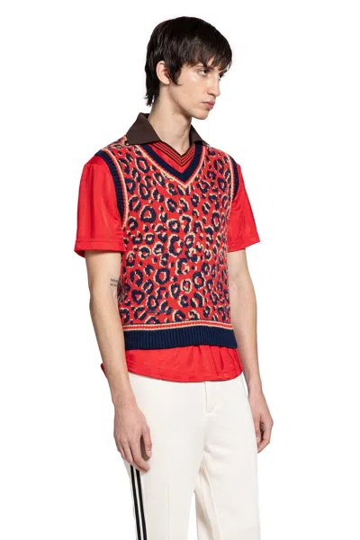 Adidas Originals Adidas X Wales Bonner Leopard Pattern V-neck Sweater Vest In Red