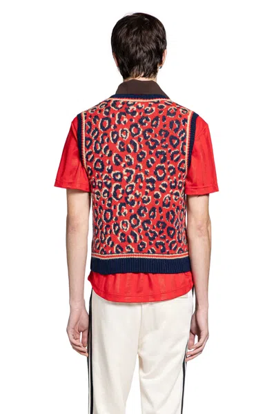 Adidas Originals Adidas X Wales Bonner Leopard Pattern V-neck Sweater Vest In Red