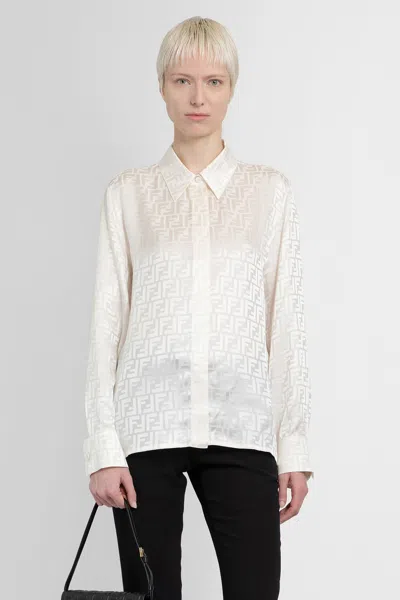 Fendi Ff Silk Oversized Shirt Clothing In White