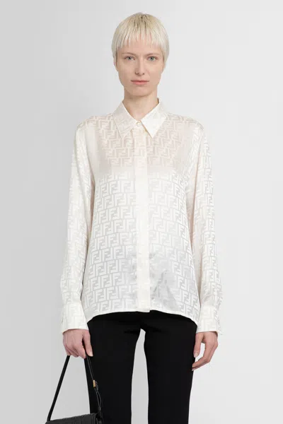 Fendi Ff Silk Oversized Shirt Clothing In White