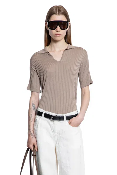 The Row Kaiomi Polo Top In Silk And Viscose In Brown