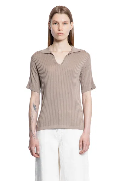 The Row Kaiomi Polo Top In Silk And Viscose In Brown