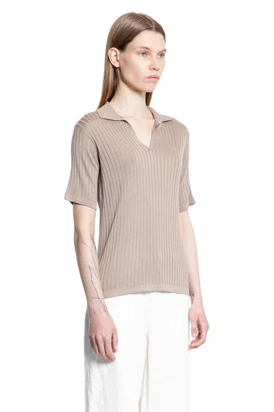 The Row Kaiomi Polo Top In Silk And Viscose In Brown