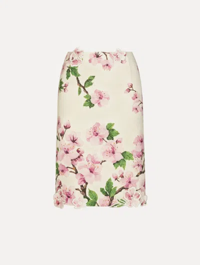 Oscar De La Renta Cherry Blossom Tweed Pencil Skirt In Multi