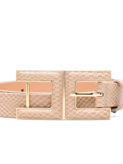 Elisabetta Franchi Embossed-effect Buckled Belt In Neutral