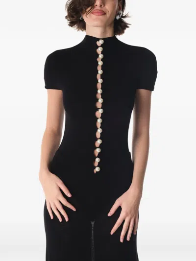 Manurí Mia Pearl-embellished Maxi Dress In Black