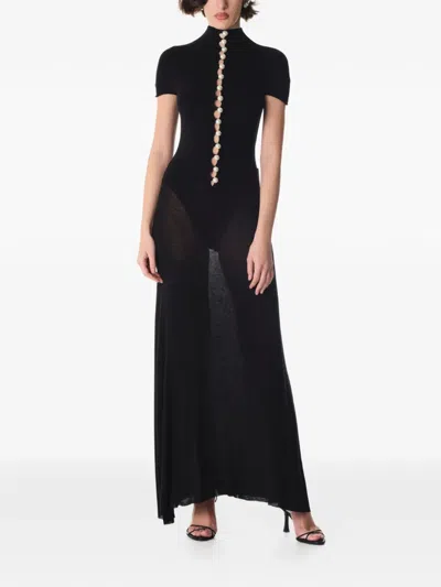 Manurí Mia Pearl-embellished Maxi Dress In Black