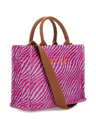 Marni Small Top-handles Wave-print Tote Bag In Pink