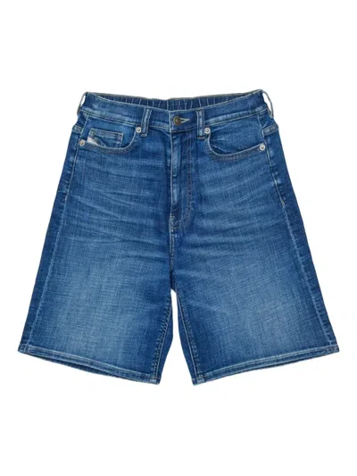 Diesel Washed Stitching Denim Shorts In Blue