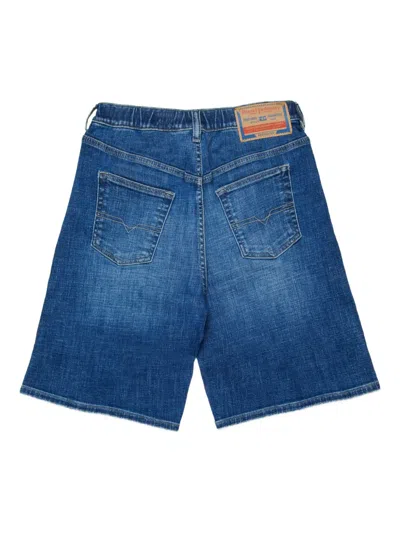 Diesel Washed Stitching Denim Shorts In Blue