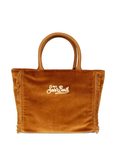 Mc2 Saint Barth Colette Fringed Velvet Tote Bag In Brown
