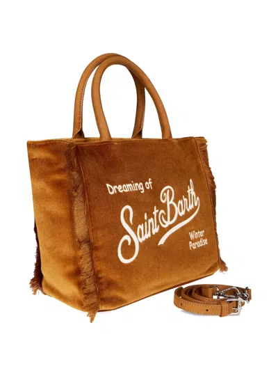 Mc2 Saint Barth Colette Fringed Velvet Tote Bag In Brown