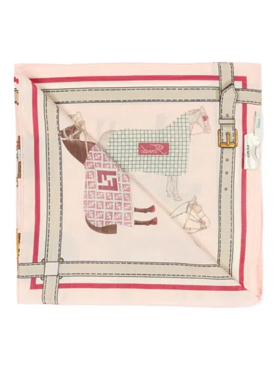 Fendi Horse-print Scarf In Pink