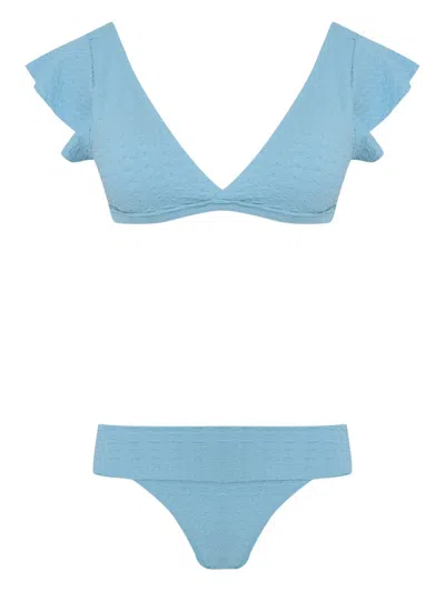 Brigitte V-neck Ruffled-sleeve Bikini In Multi