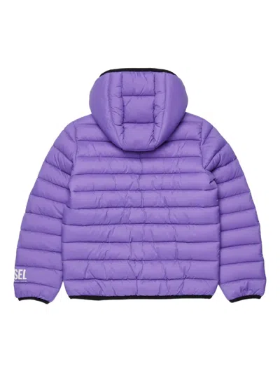 Diesel Padded Jacket With Printed Logo In Purple