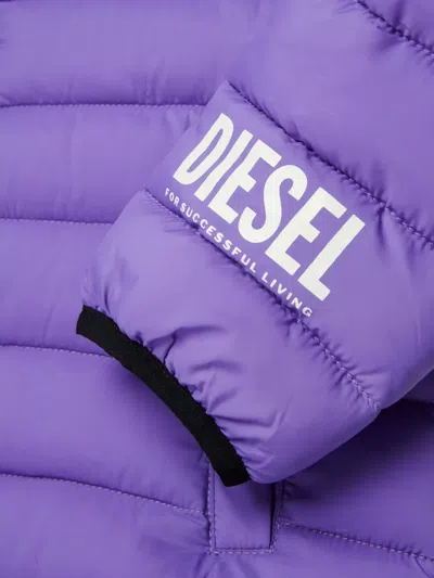 Diesel Padded Jacket With Printed Logo In Purple