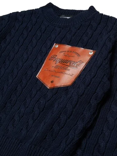 Dsquared2 Cable-knit Crewneck Pullover With Logo In Blue