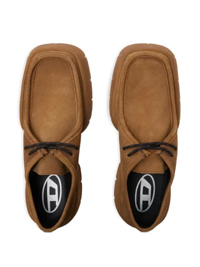 Diesel D-tex Wb Suede Rubber Derby Shoes In Burgundy