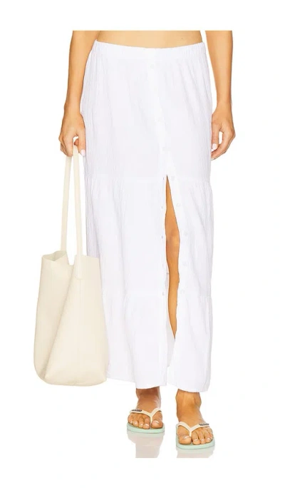 Bobi Tiered Button Front Maxi Skirt In White