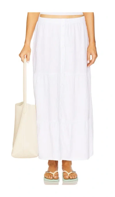 Bobi Tiered Button Front Maxi Skirt In White