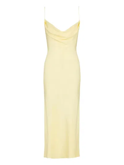 Balmain Long Strappy Dress In Silk Satin In Yellow