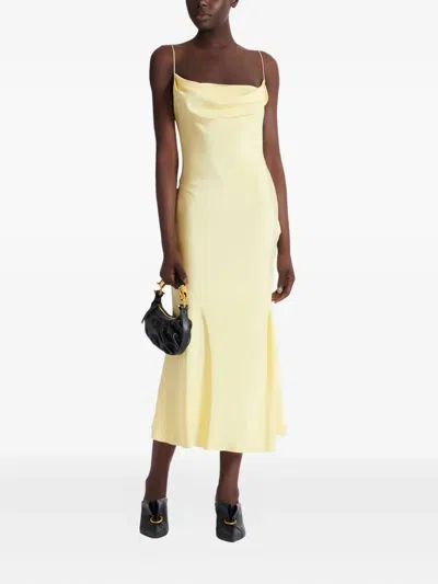Balmain Long Strappy Dress In Silk Satin In Yellow