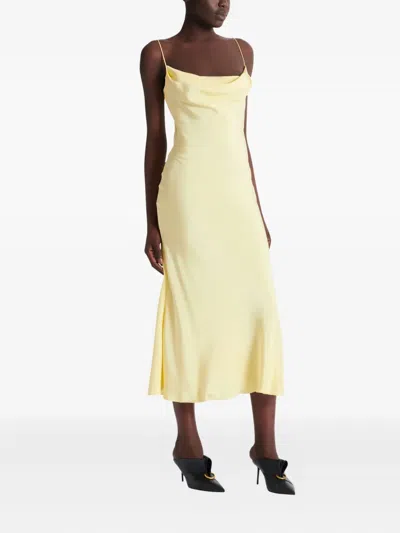 Balmain Long Strappy Dress In Silk Satin In Yellow