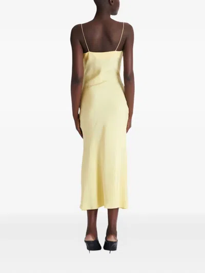 Balmain Long Strappy Dress In Silk Satin In Yellow