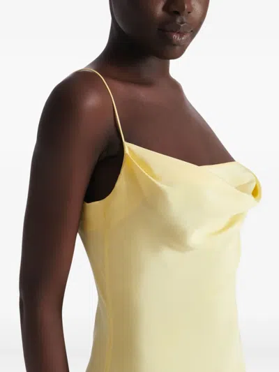 Balmain Long Strappy Dress In Silk Satin In Yellow