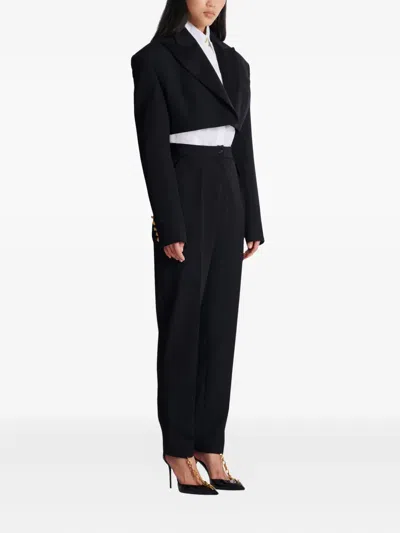 Balmain Grain-de-poudre Buttoned Jacket In Black