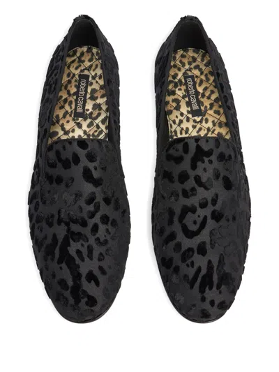Roberto Cavalli Leopard Loafers In Black