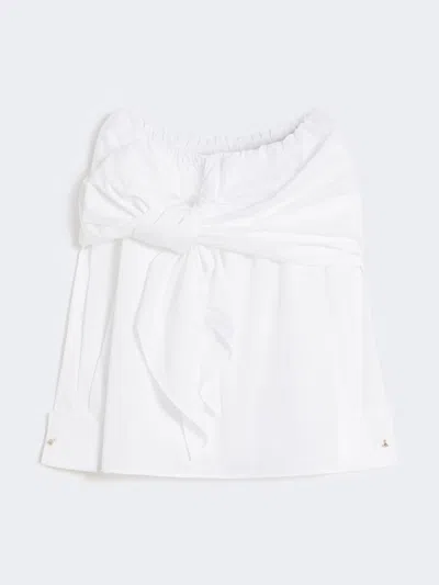Max Mara Cotton Asymmetrical Bow Blouse In White
