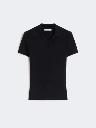 Max Mara Albero Wool Polo Shirt Collared Neck In Blue