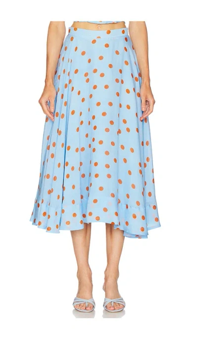 Astr The Label Janie Polka Dot Midi Skirt In Blue