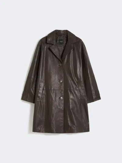 Max Mara Nappa Leather Overcoat In Brown