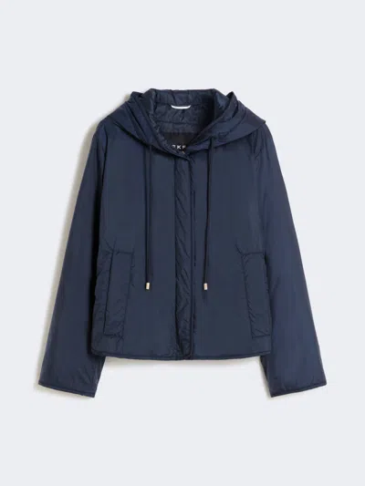 Max Mara Padded, Hooded Jacket In Water-repellent Canvas In Blue