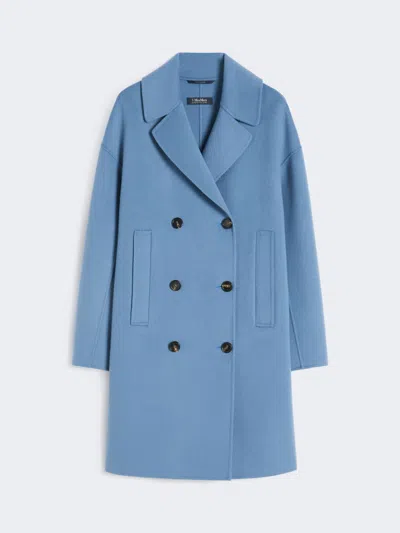 Max Mara Wool Broadcloth Midi Coat In Blue