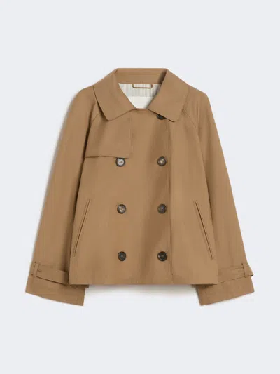Max Mara Short Water-repellent Twill Trench Coat In Brown