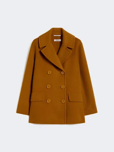 Max Mara Wool Broadcloth Pea Coat In Brown