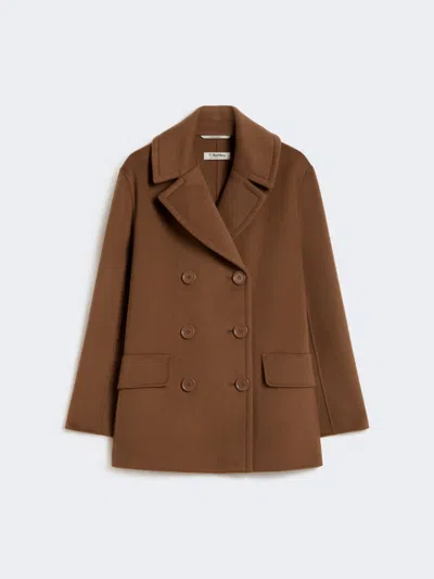 Max Mara Wool Broadcloth Pea Coat In Brown