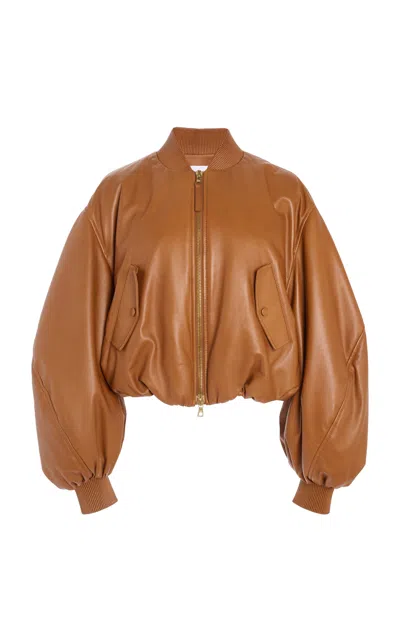 Givenchy Cropped Cocoon Bomber In Nappa Leather In Brown
