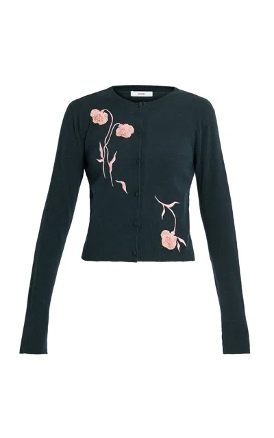 Erdem Embroidered Fitted Cardigan In Green